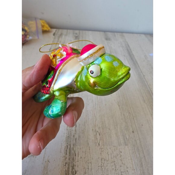 Sea turtle glass Hawaiian flower ornament green glitter Xmas tree - Picture 7 of 8